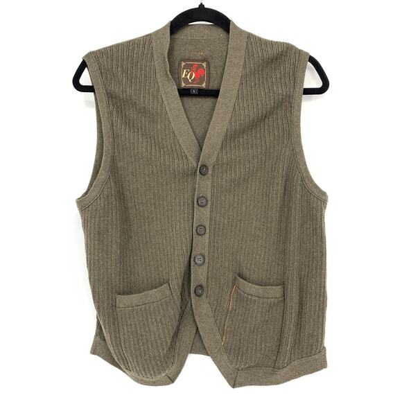 EQ By Equilibrio Cotton Button-Front Vest Mens Size Large Brown - Picture 1 of 8